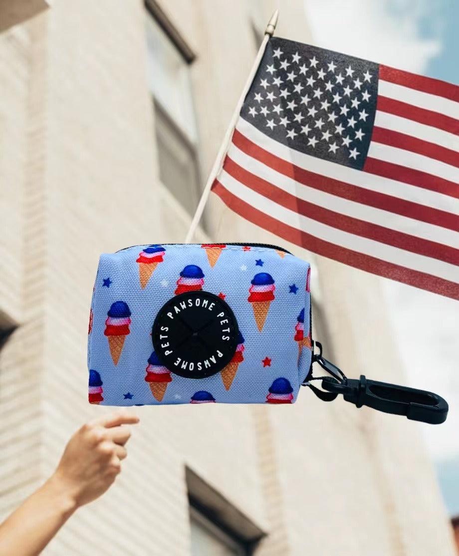 USA Ice Cream Dog Waste Bag Holder – Neoprene Leash Clip Dispenser
