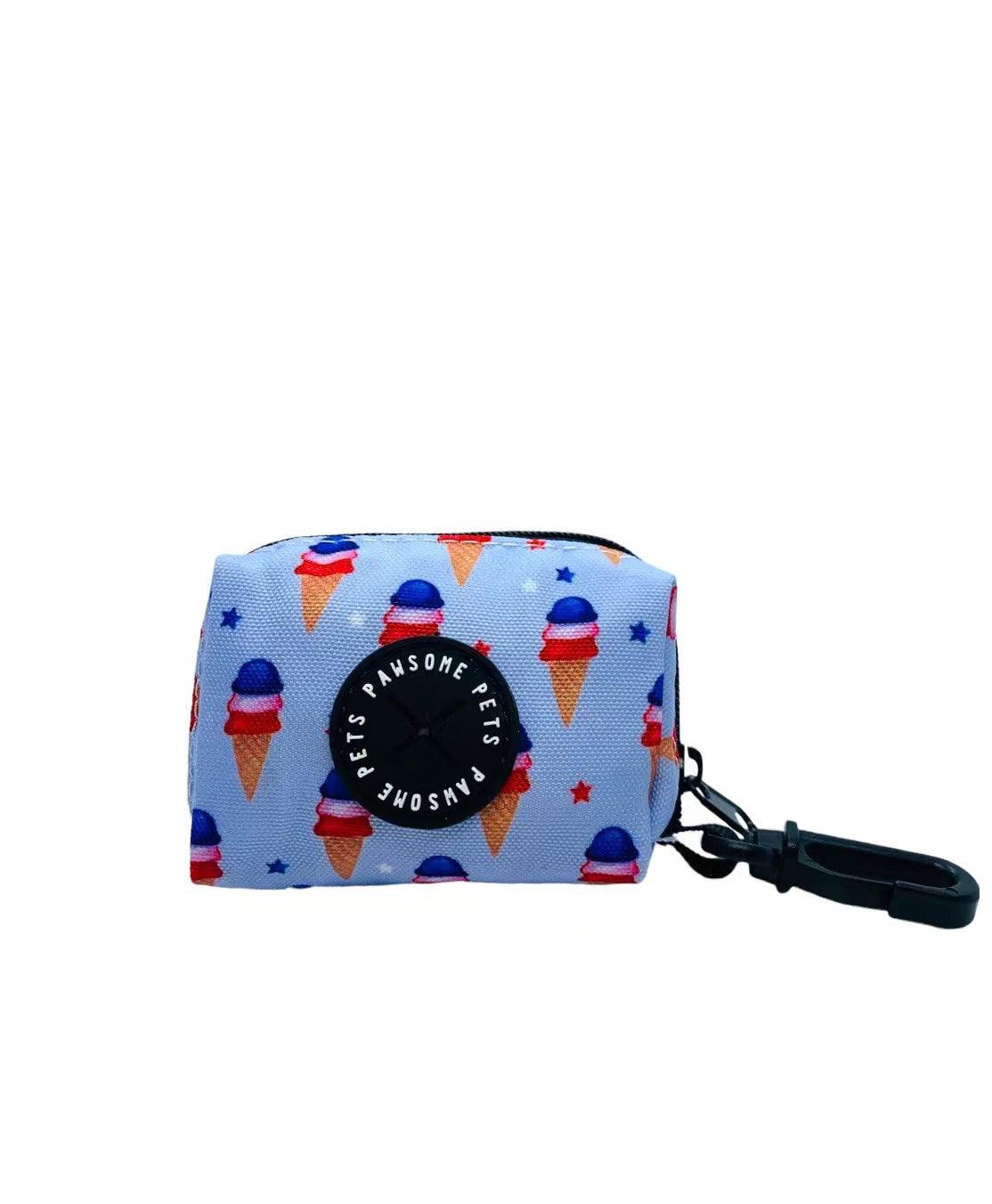 USA Ice Cream Dog Waste Bag Holder – Neoprene Leash Clip Dispenser