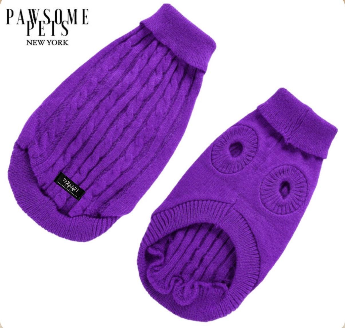 Cable Knit Turtleneck Sweater for Dogs & Cats – Purple