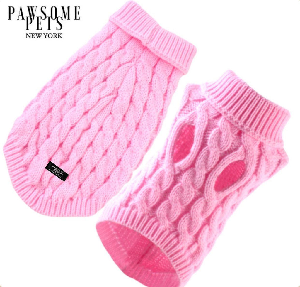 Extra Warm Cable Knit Turtleneck Sweater for Dogs & Cats – Pink