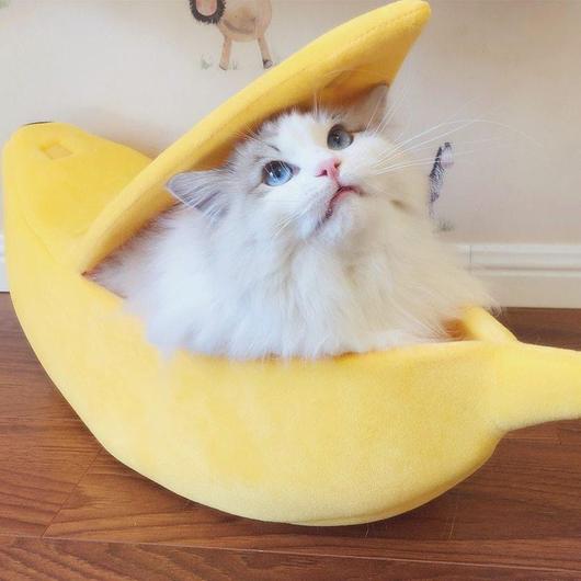 Cozy Banana Cat Bed – Soft Enclosed Plush Hideaway for Cats